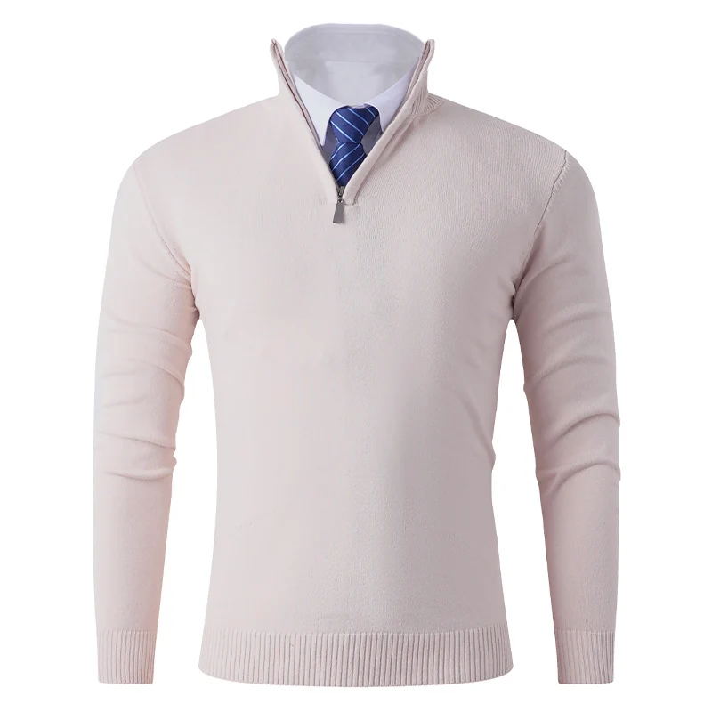 Herren Eleganter Feinstrick-Halbzip-Pullover mit Stehkragen, geripptem Saum und schmaler Silhouette Drune