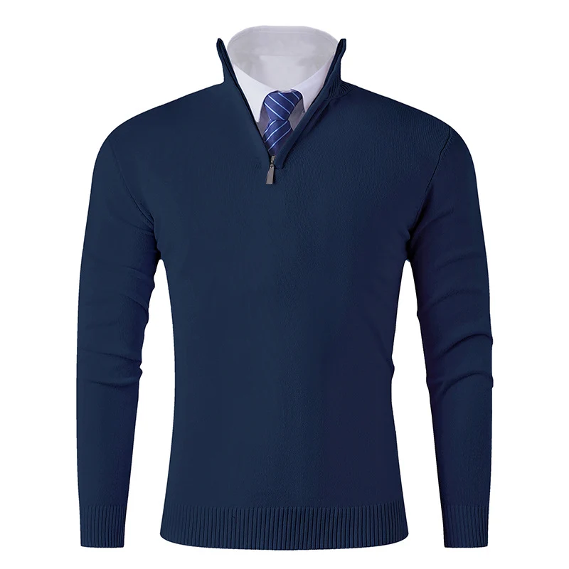 Herren Eleganter Feinstrick-Halbzip-Pullover mit Stehkragen, geripptem Saum und schmaler Silhouette Drune