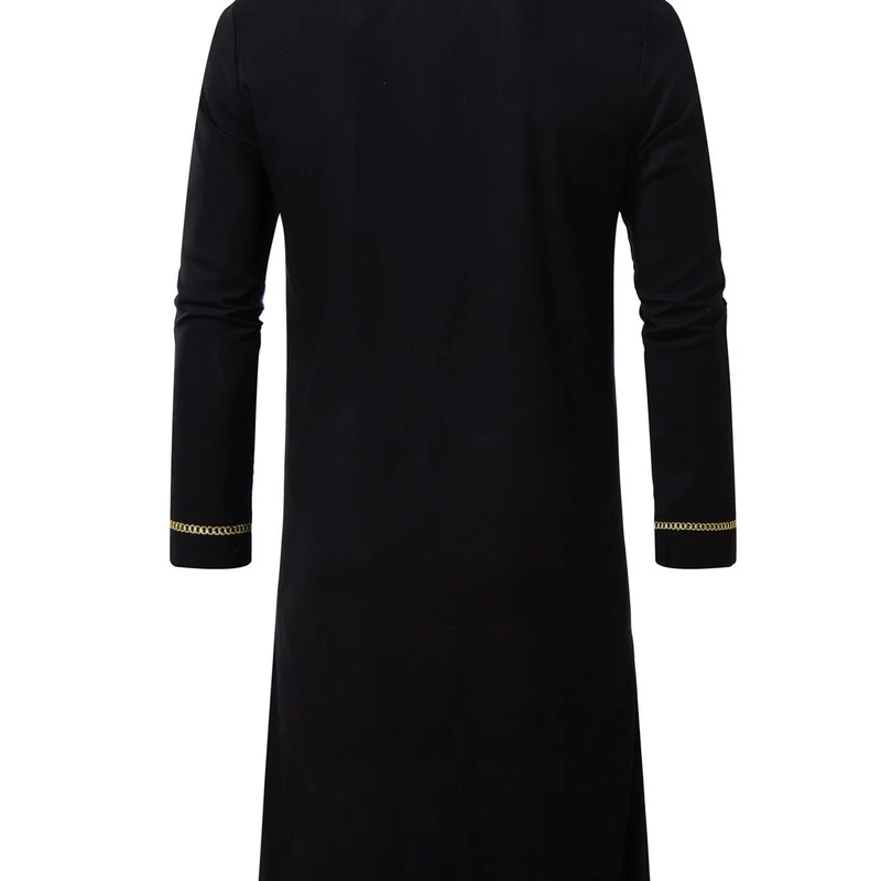 Herren Elegante Langtunika mit Rundhalsausschnitt, Frontreißverschluss und goldener Zierstickerei Drune