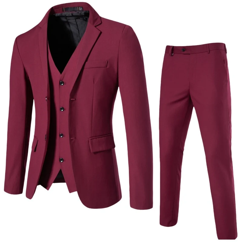 Herren Dreiteiliges tailliertes Anzugset mit Slim‑Sakko, Weste und schmaler Flachbundhose Drune