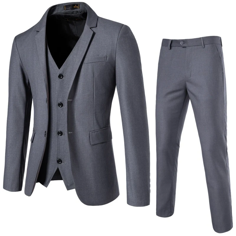 Herren Dreiteiliges tailliertes Anzugset mit Slim‑Sakko, Weste und schmaler Flachbundhose Drune