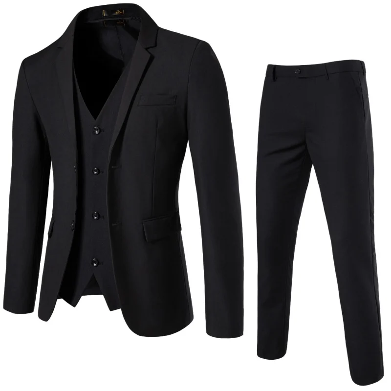 Herren Dreiteiliges tailliertes Anzugset mit Slim‑Sakko, Weste und schmaler Flachbundhose Drune