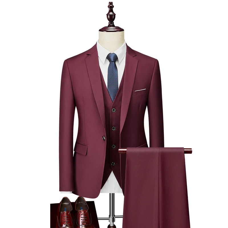 Herren Dreiteiliger Slim-Fit Businessanzug mit Weste und schmaler Silhouette Drune