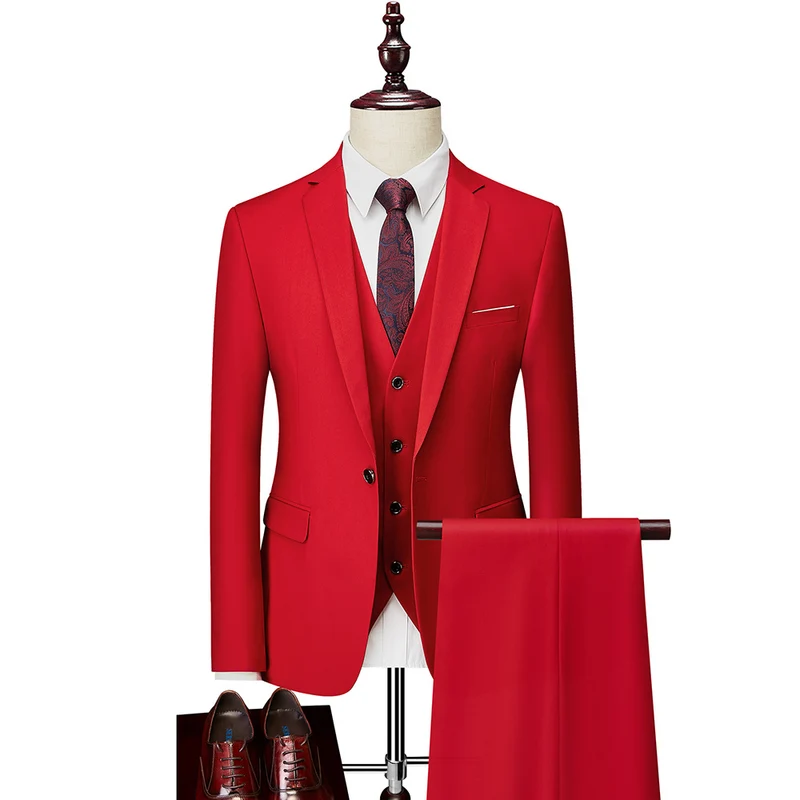 Herren Dreiteiliger Slim-Fit Businessanzug mit Weste und schmaler Silhouette Drune