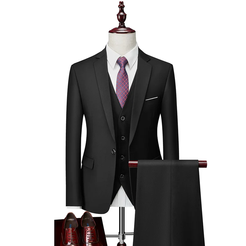 Herren Dreiteiliger Slim-Fit Businessanzug mit Weste und schmaler Silhouette Drune