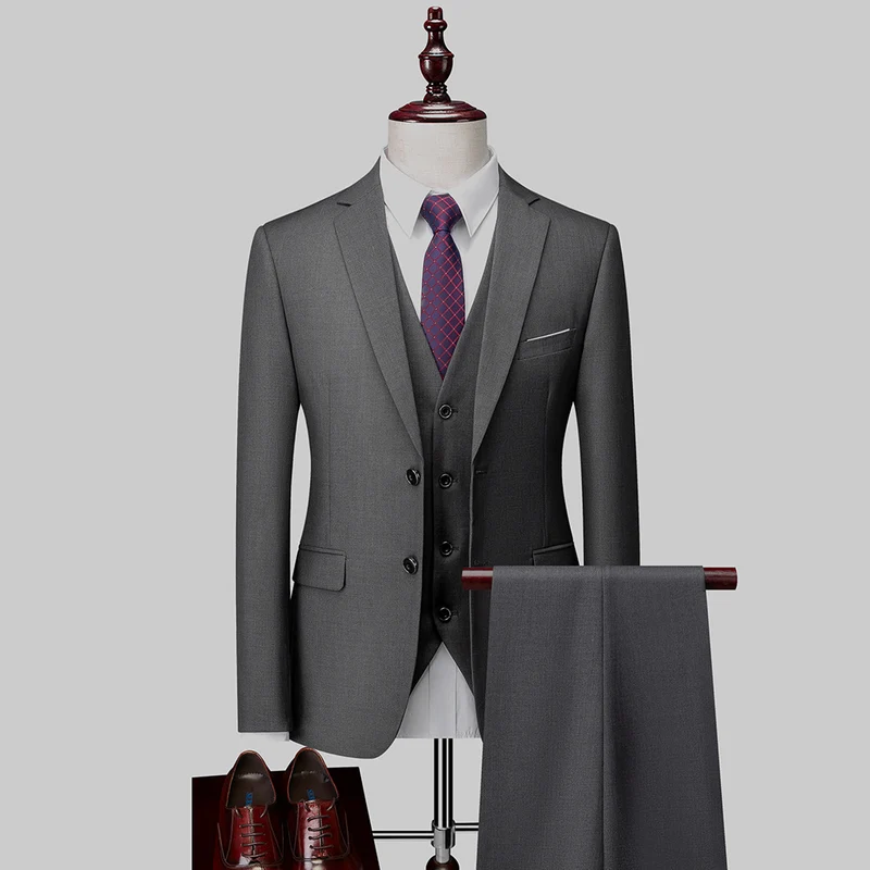 Herren Dreiteiliger Business-Anzug mit tailliertem Schnitt, Weste und klassischem Revers Drune