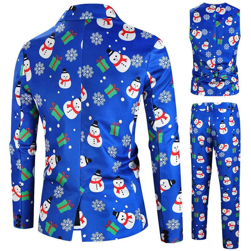 Herren Dreiteiliger Anzug mit festlichem Tannenbaum‑Print, tailliertes Sakko, Weste & Hose Drune