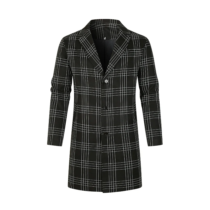 Herren Doppelreihiger Trenchcoat mit Hahnentritt‑Muster, tailliertem Schnitt und Bindegürtel Drune