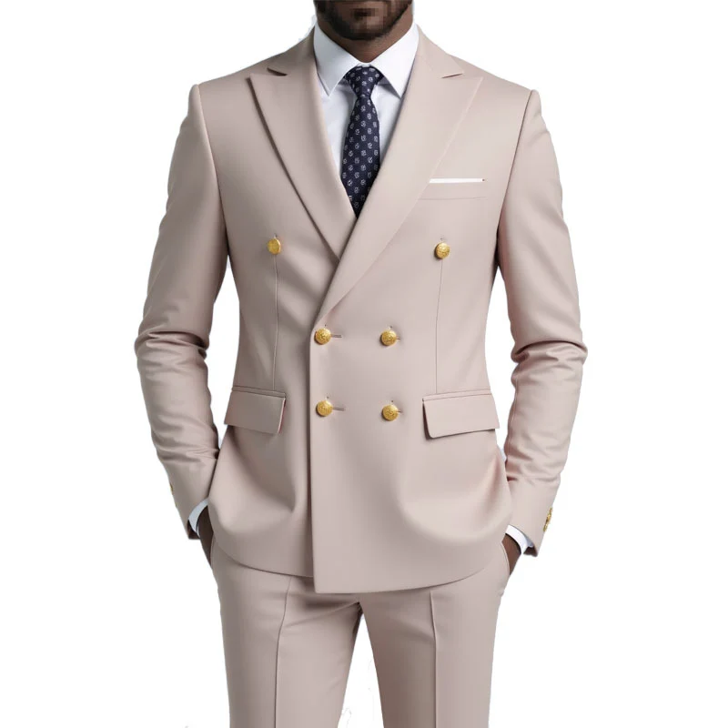 Herren Doppelreihiger taillierter Anzug mit goldenen Knöpfen Drune