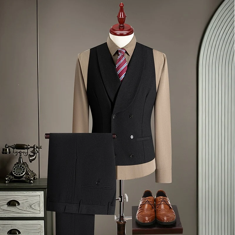 Herren Doppelreihige taillierte Weste mit Flachbund‑Anzughose Drune