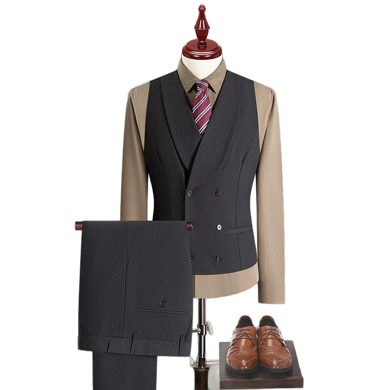 Herren Doppelreihige taillierte Weste mit Flachbund‑Anzughose Drune