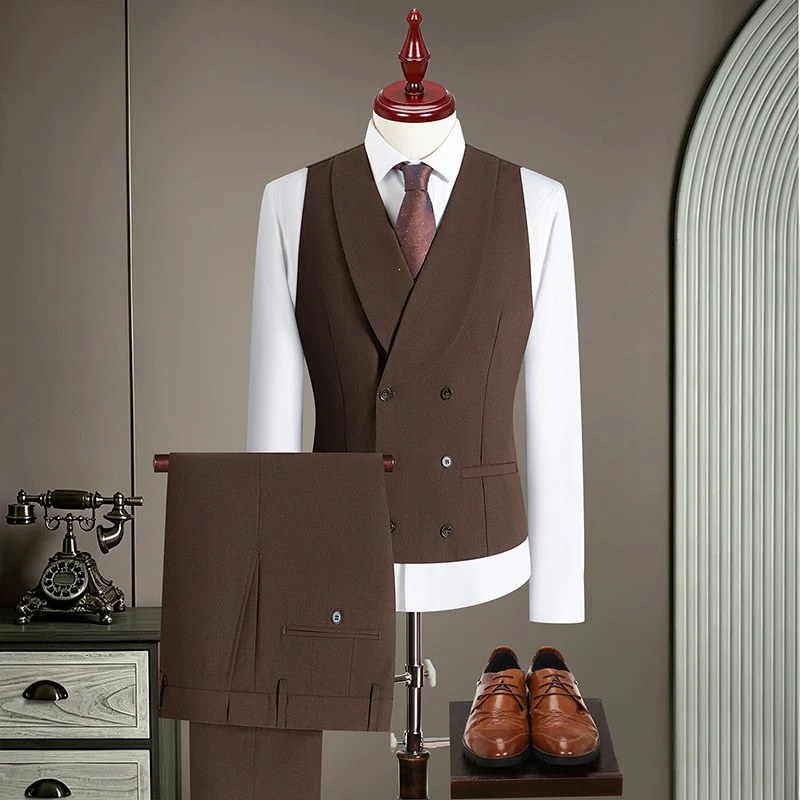 Herren Doppelreihige taillierte Weste mit Flachbund‑Anzughose Drune