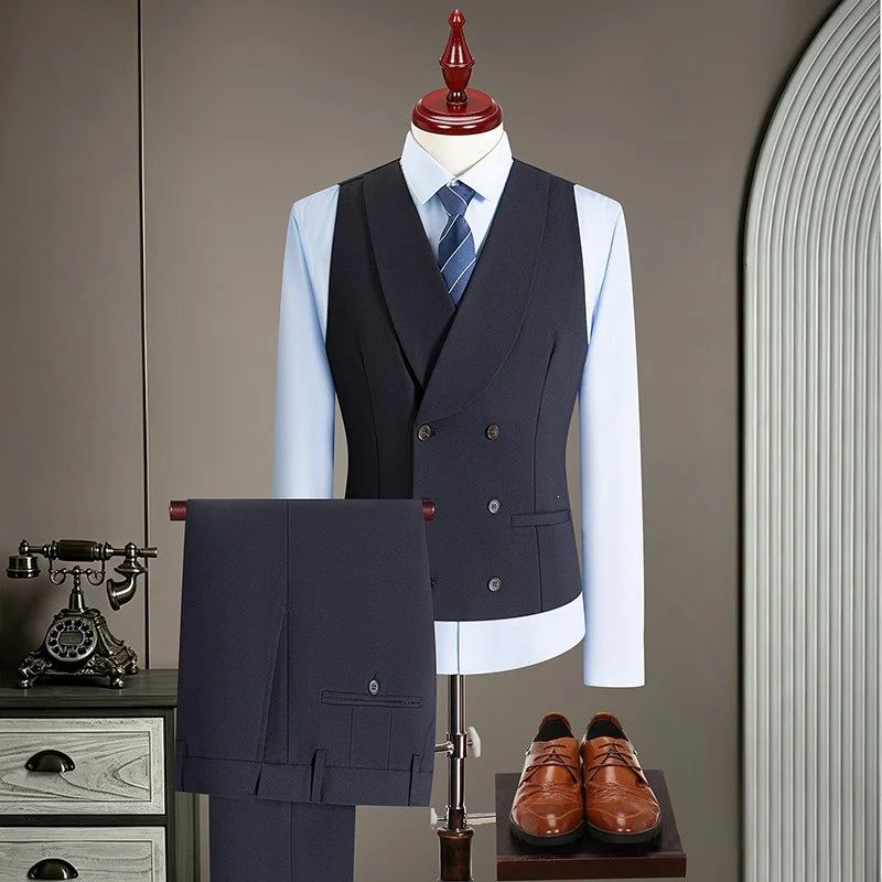 Herren Doppelreihige taillierte Weste mit Flachbund‑Anzughose Drune