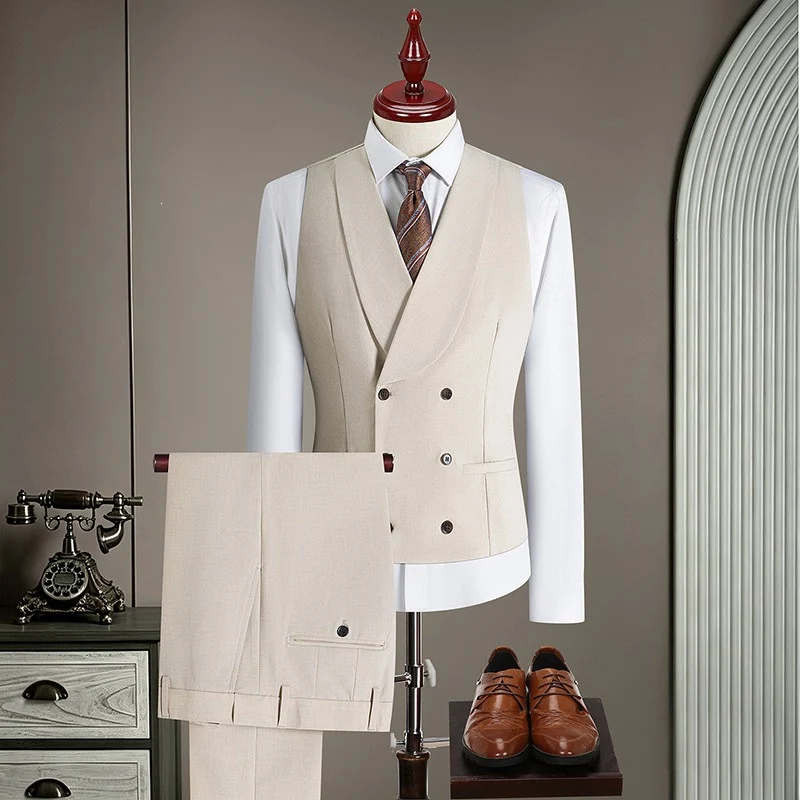 Herren Doppelreihige taillierte Weste mit Flachbund‑Anzughose Drune