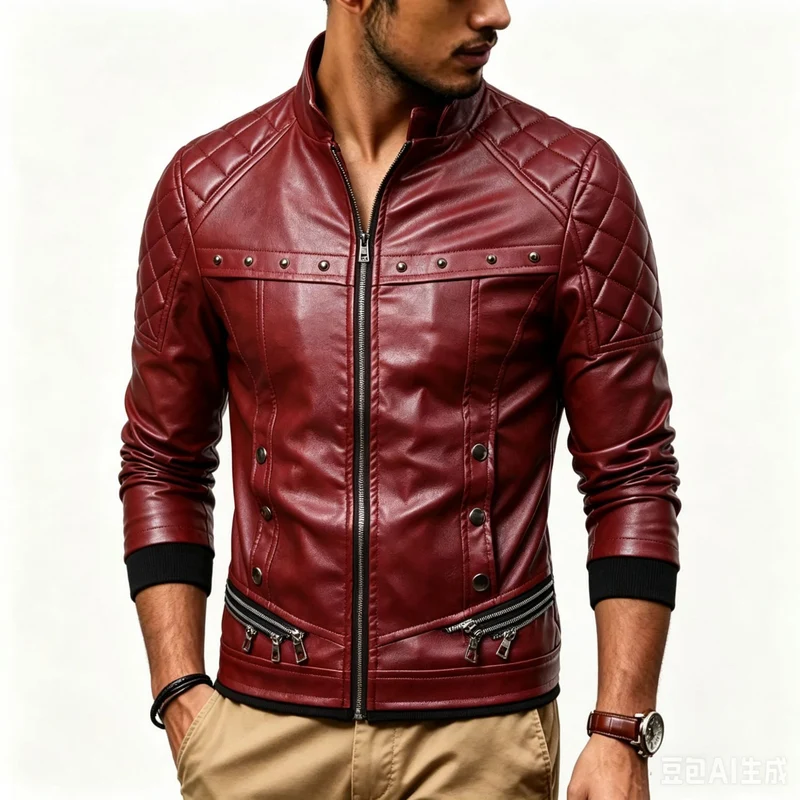 Herren Biker-Lederjacke mit gesteppter Schulter, voluminösem Fellkragen und Zierreißverschlüssen Drune
