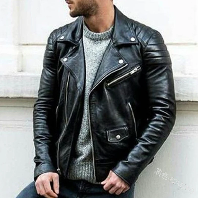 Herren Biker-Lederjacke mit asymmetrischem Reißverschluss und gesteppter Schulterpartie Drune