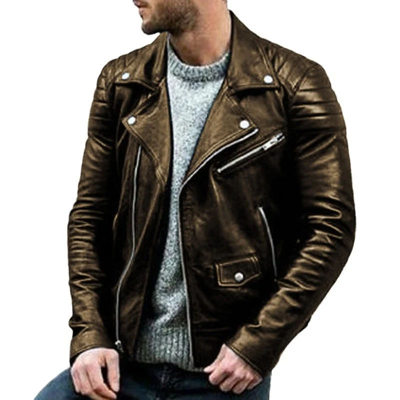 Herren Biker-Lederjacke mit asymmetrischem Reißverschluss und gesteppter Schulterpartie Drune