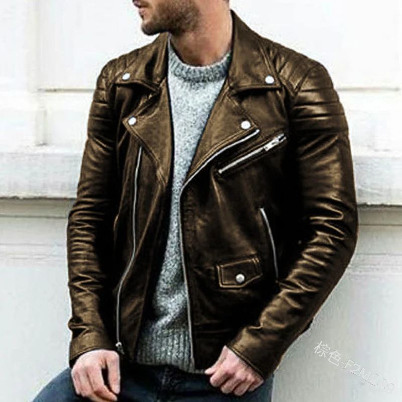 Herren Biker-Lederjacke mit asymmetrischem Reißverschluss und gesteppter Schulterpartie Drune