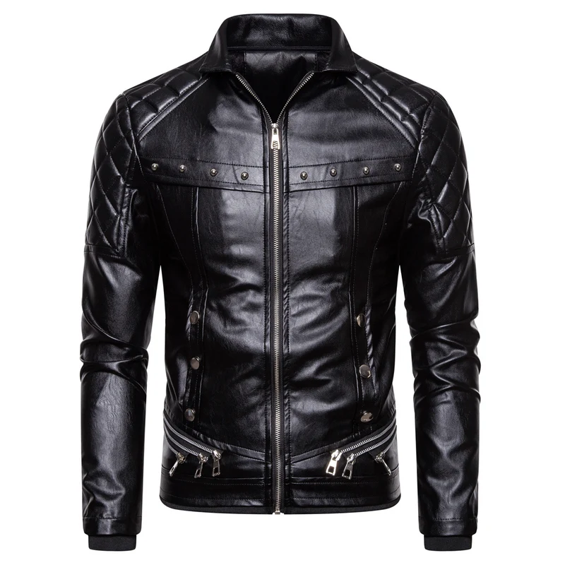 Herren Biker-Lederjacke im Vintage-Look mit gesteppter Schulter und breitem Kunstfellkragen Drune