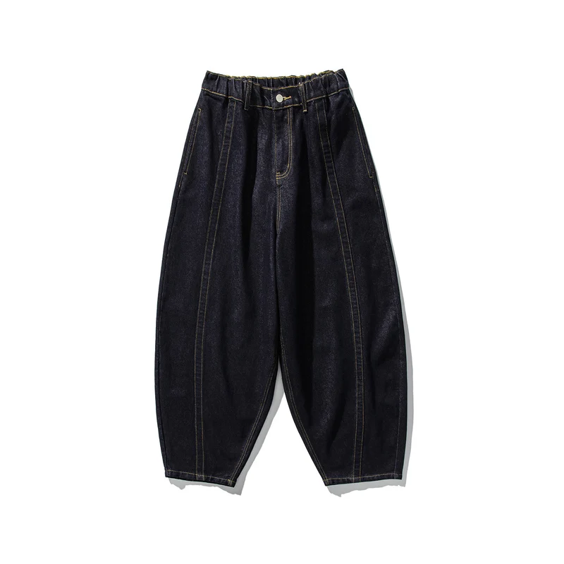 Herren Baggy-Denim-Hose mit extra weitem Bein, tiefem Schritt und sichtbaren Kontrastnähten Drune