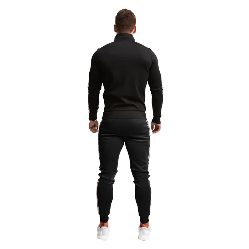 Herren Athletischer Slim-Fit Trainingsanzug mit Stehkragen, Zip-Jacke und Jogger mit Seitenstreifen Drune