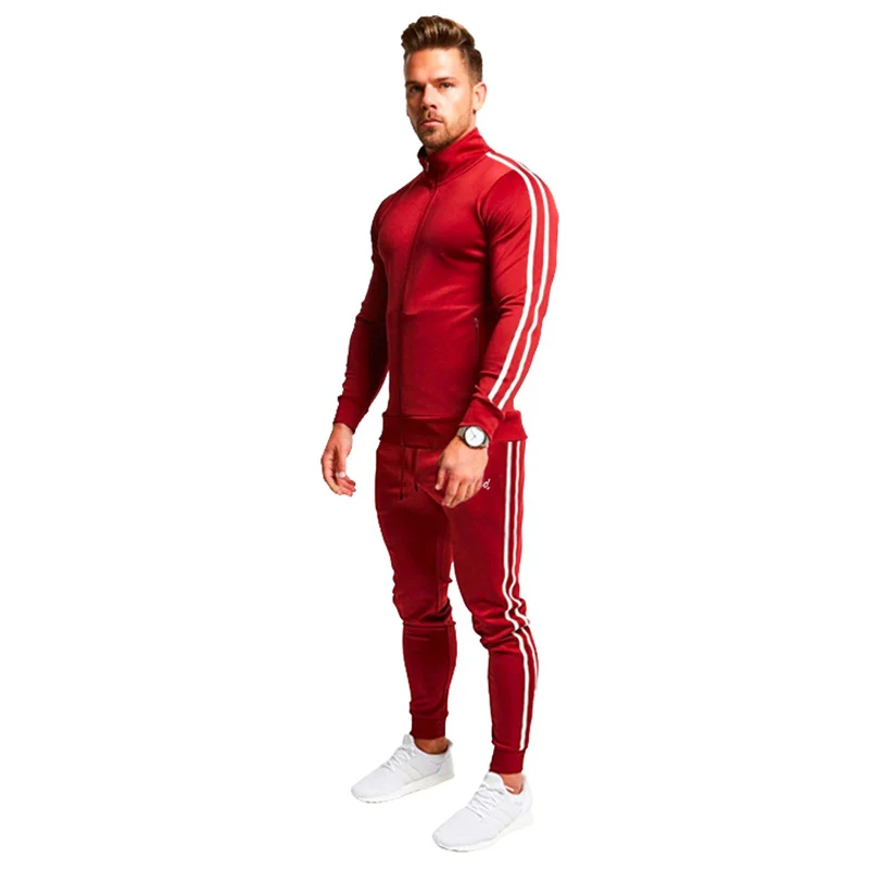 Herren Athletischer Slim-Fit Trainingsanzug mit Stehkragen, Zip-Jacke und Jogger mit Seitenstreifen Drune
