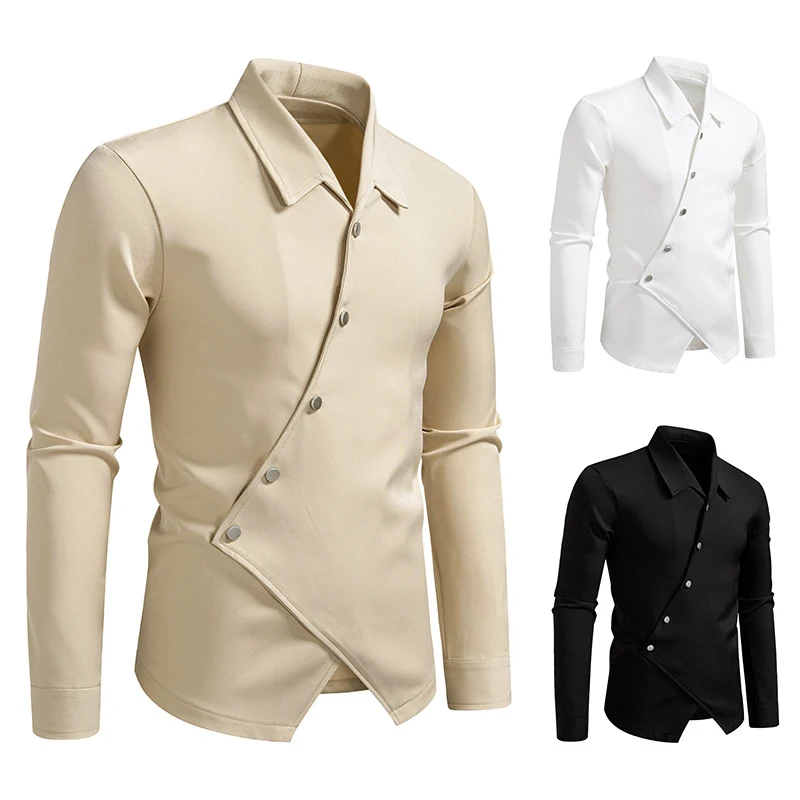 Herren Asymmetrisches Hemd mit diagonaler Druckknopfleiste und Hemdkragen Drune