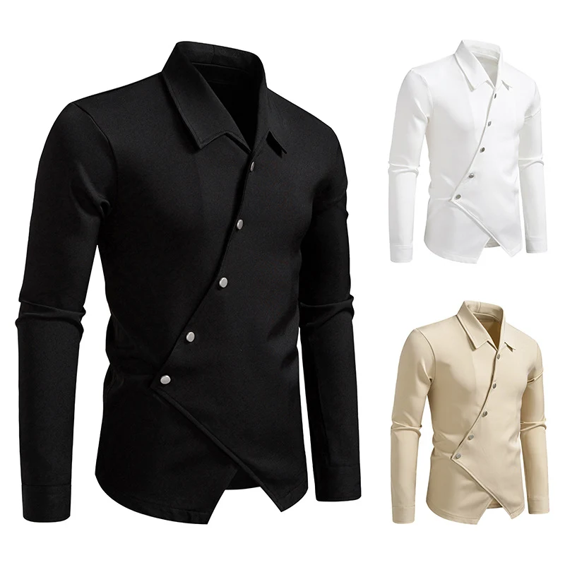 Herren Asymmetrisches Hemd mit diagonaler Druckknopfleiste und Hemdkragen Drune