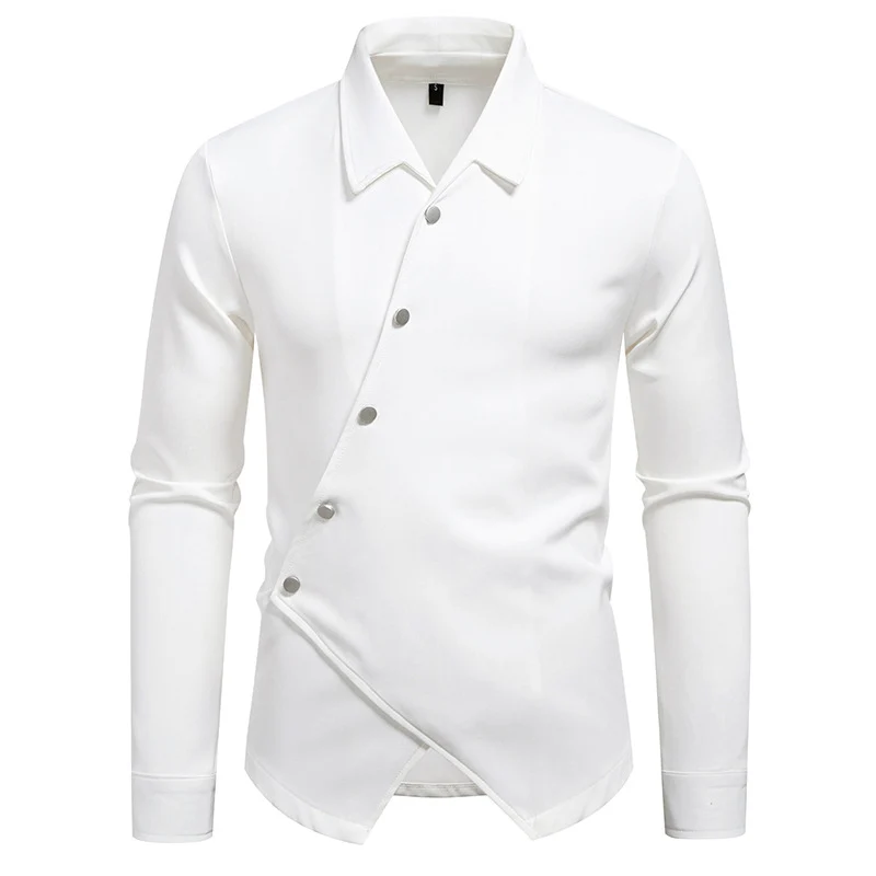 Herren Asymmetrisches Hemd mit diagonaler Druckknopfleiste und Hemdkragen Drune