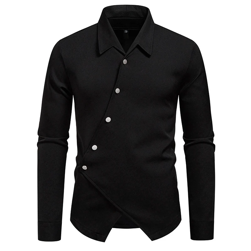 Herren Asymmetrisches Hemd mit diagonaler Druckknopfleiste und Hemdkragen Drune