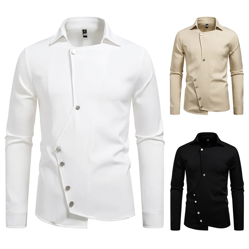 Herren Asymmetrisches Hemd mit diagonalem Druckknopfverschluss Drune