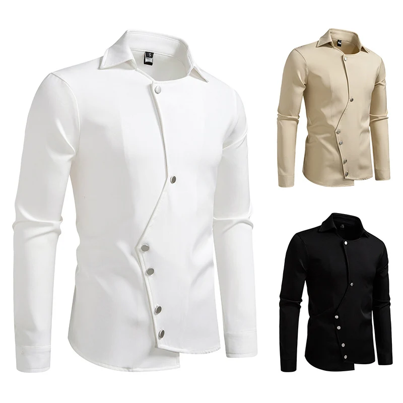 Herren Asymmetrisches Hemd mit diagonalem Druckknopfverschluss Drune