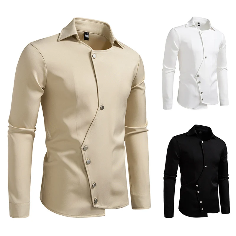 Herren Asymmetrisches Hemd mit diagonalem Druckknopfverschluss Drune