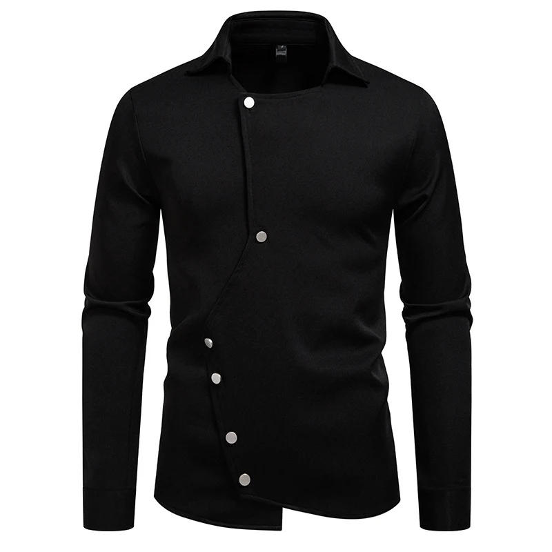 Herren Asymmetrisches Hemd mit diagonalem Druckknopfverschluss Drune