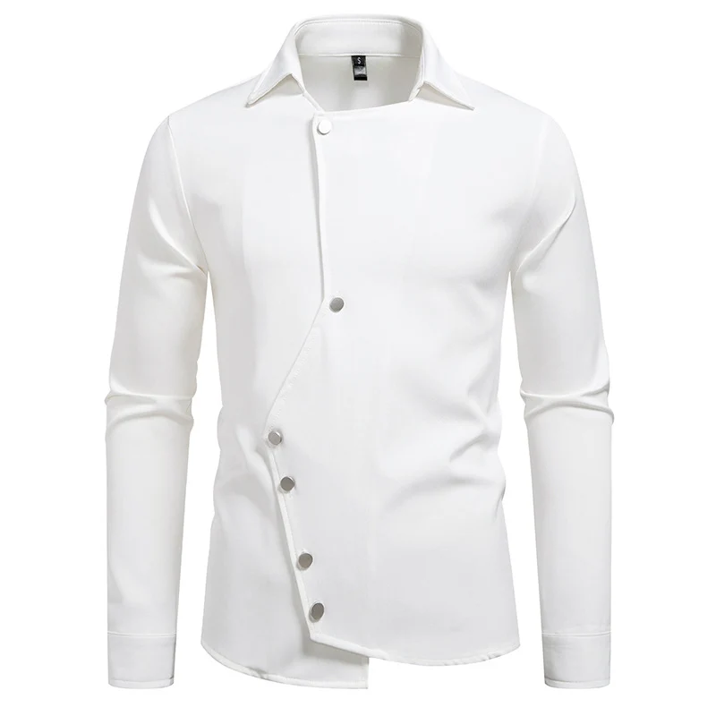 Herren Asymmetrisches Hemd mit diagonalem Druckknopfverschluss Drune