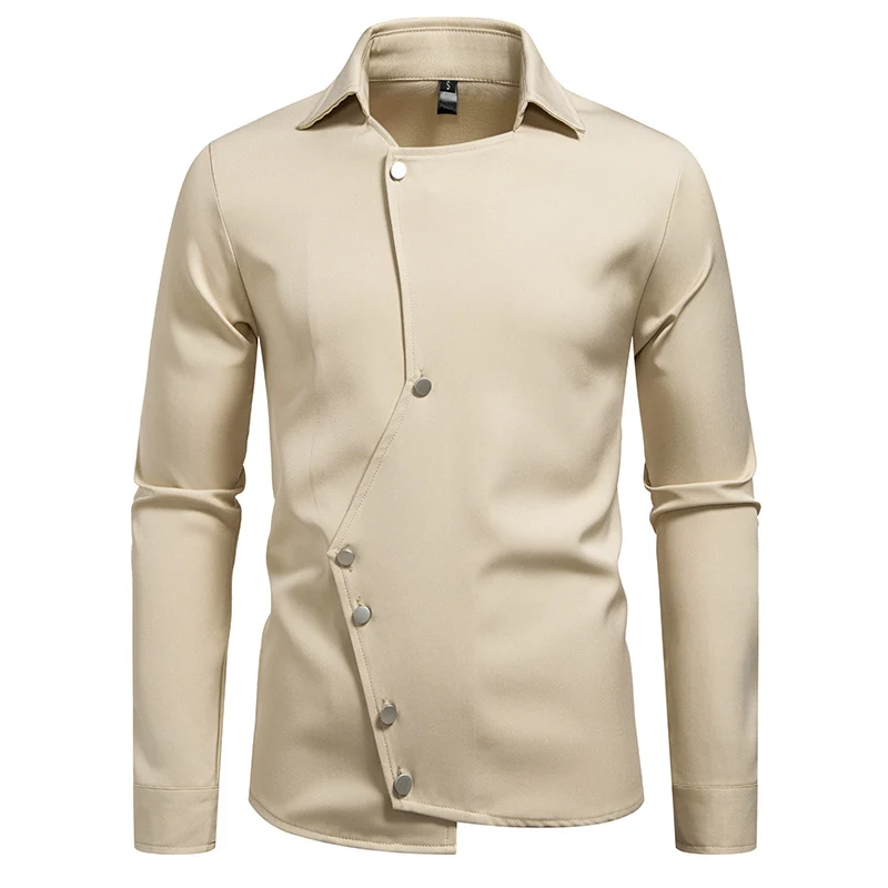 Herren Asymmetrisches Hemd mit diagonalem Druckknopfverschluss Drune
