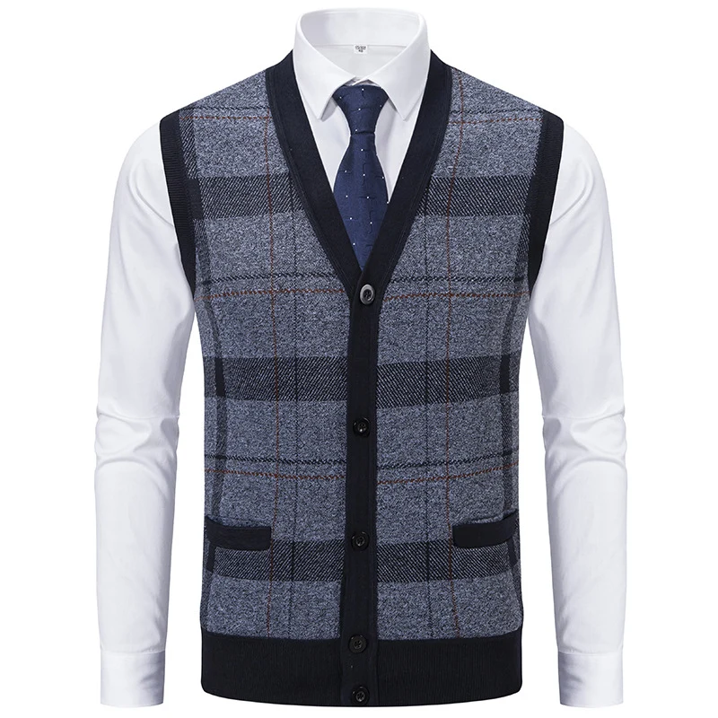 Herren Ärmellose Strickweste mit Rauten‑Muster, V‑Ausschnitt und Knopfleiste Drune