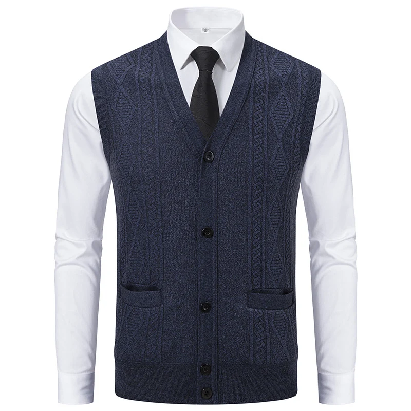 Herren Ärmellose Strickweste mit Rauten‑Muster, V‑Ausschnitt und Knopfleiste Drune