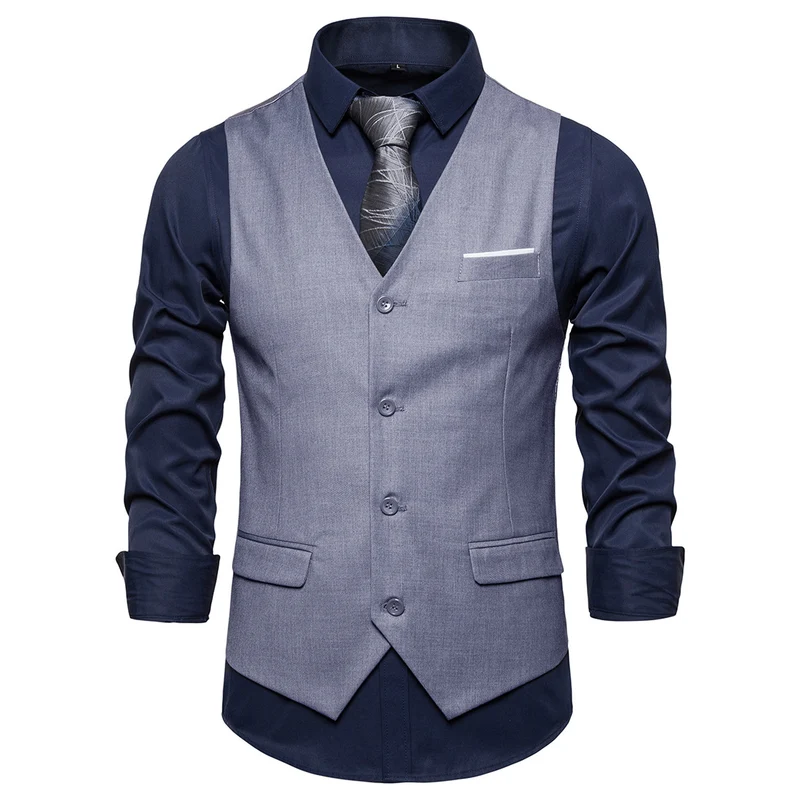 Herren Anzugweste in tailliertem Slim-Fit mit V‑Ausschnitt und Pattentaschen Drune
