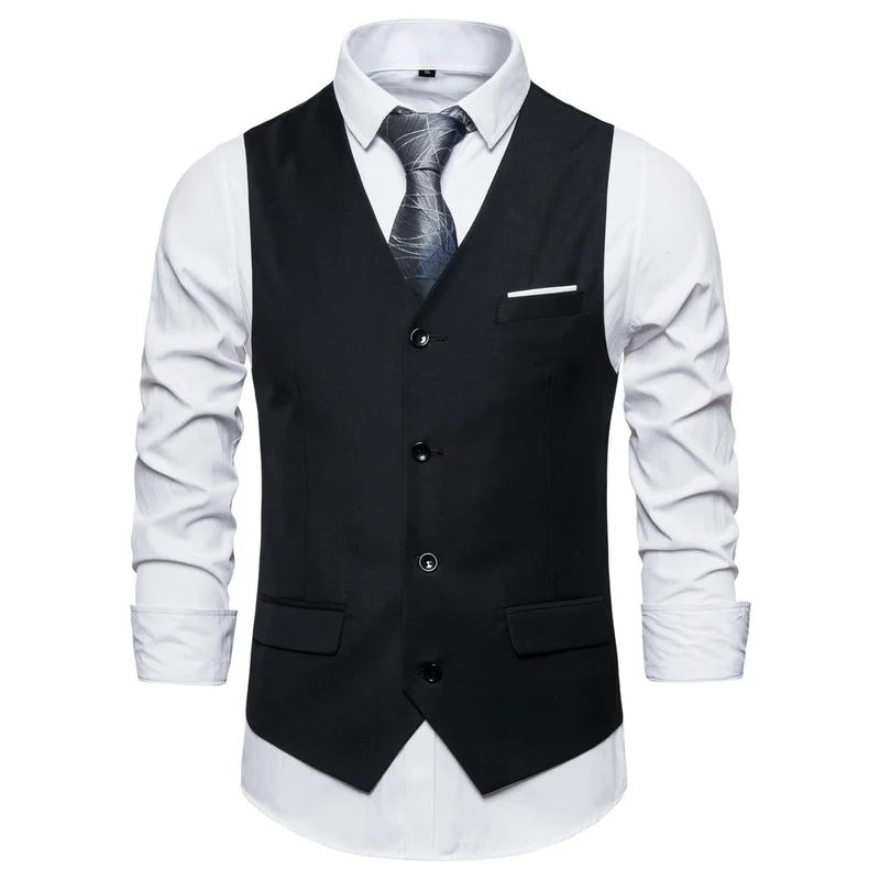 Herren Anzugweste in tailliertem Slim-Fit mit V‑Ausschnitt und Pattentaschen Drune
