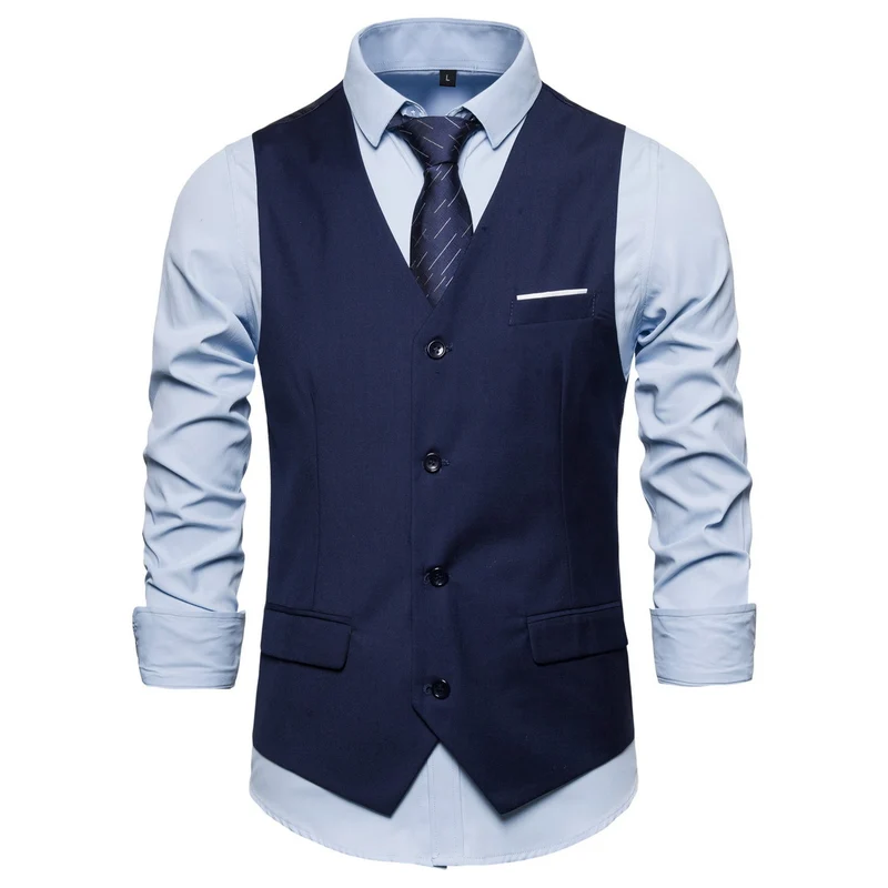 Herren Anzugweste in tailliertem Slim-Fit mit V‑Ausschnitt und Pattentaschen Drune