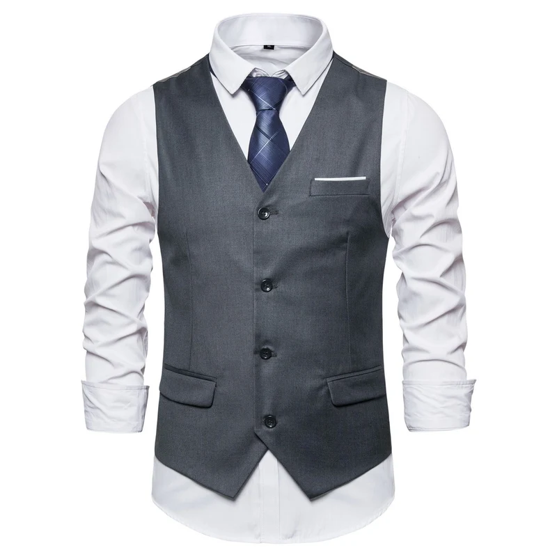Herren Anzugweste in tailliertem Slim-Fit mit V‑Ausschnitt und Pattentaschen Drune