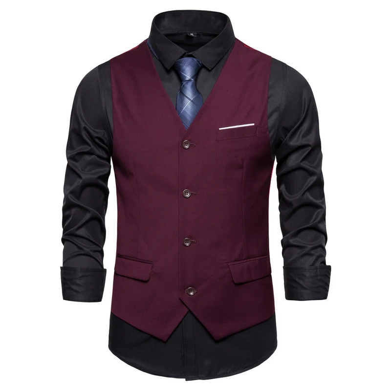 Herren Anzugweste in tailliertem Slim-Fit mit V‑Ausschnitt und Pattentaschen Drune