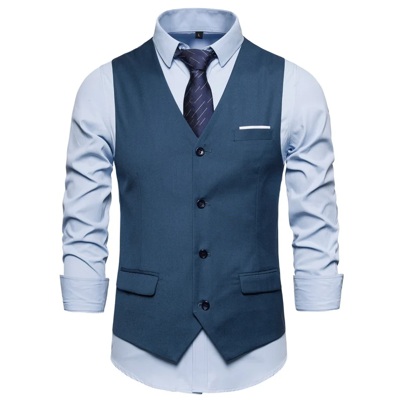 Herren Anzugweste in tailliertem Slim-Fit mit V‑Ausschnitt und Pattentaschen Drune