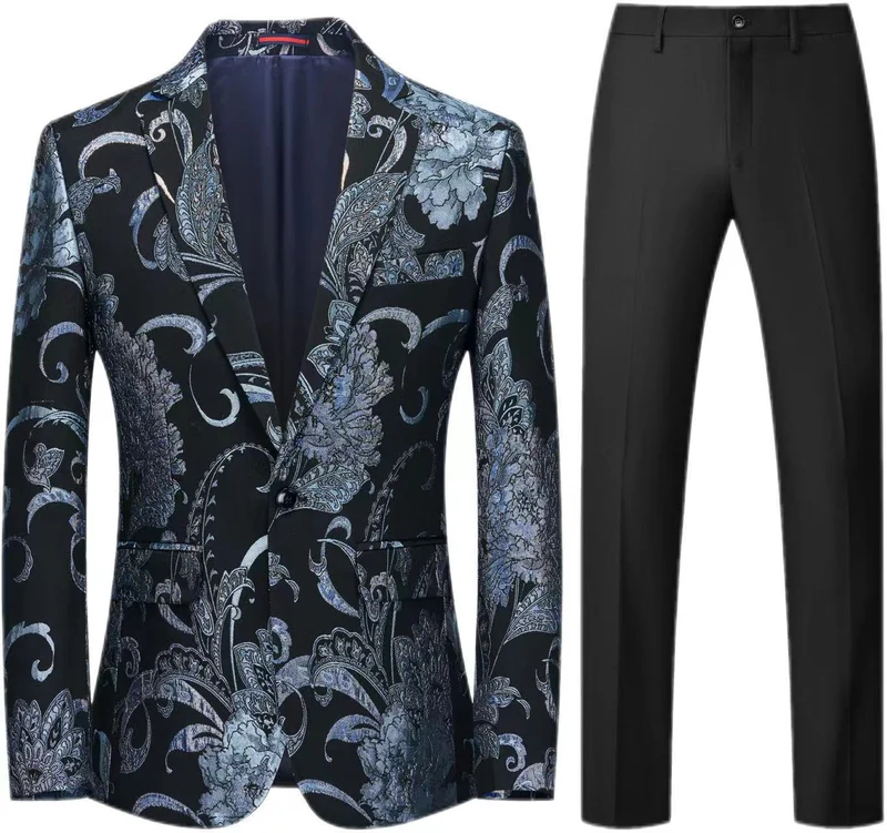 Damen Zweiteiliges Satin-Jacquard-Sakko mit floralem Muster und taillierter Passform sowie Slim-Fit Anzughose Drune