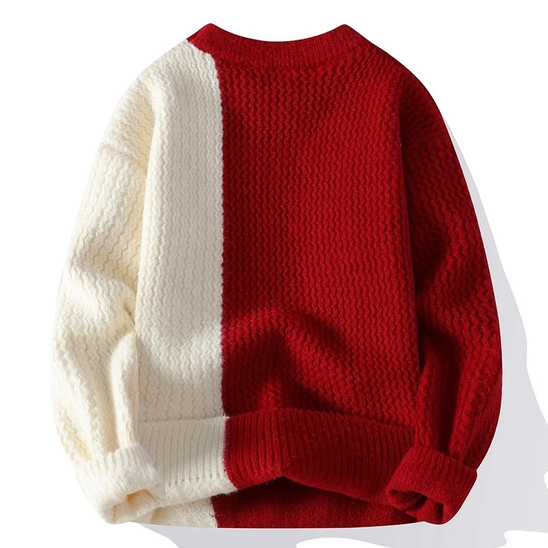 Damen Zweifarbiger Oversize-Strickpullover mit Ziernähten und Waffelstruktur Drune