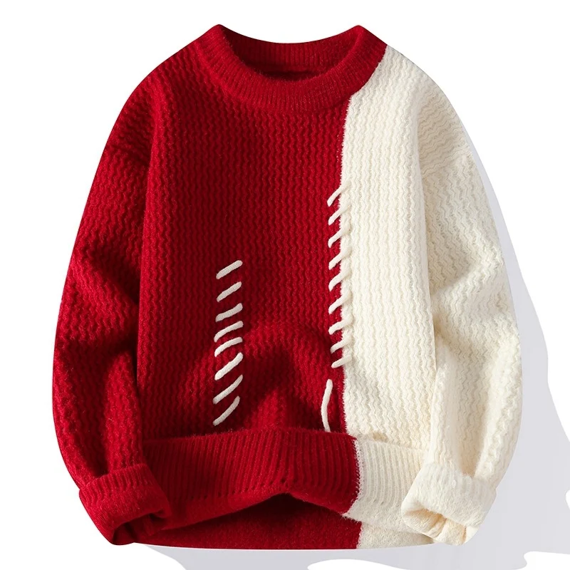 Damen Zweifarbiger Oversize-Strickpullover mit Ziernähten und Waffelstruktur Drune