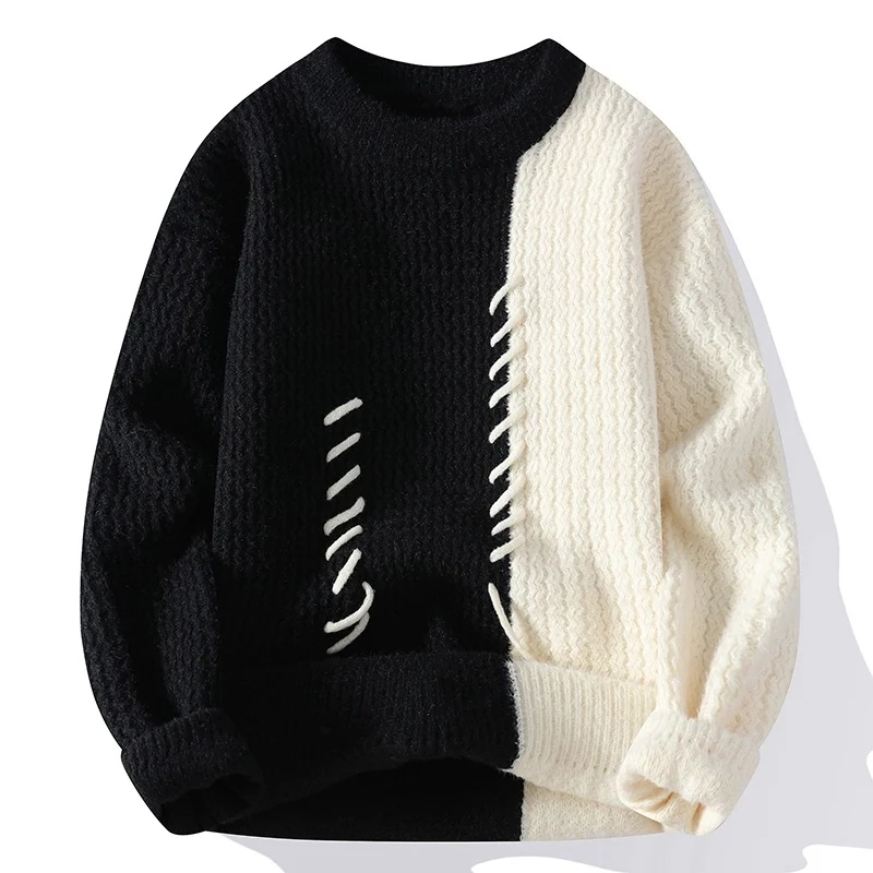 Damen Zweifarbiger Oversize-Strickpullover mit Ziernähten und Waffelstruktur Drune