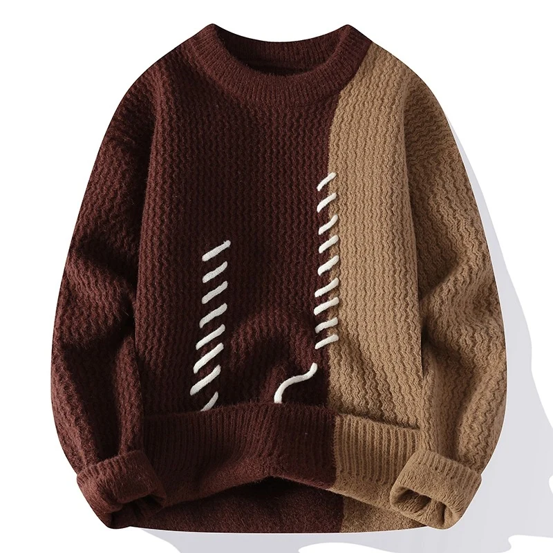 Damen Zweifarbiger Oversize-Strickpullover mit Ziernähten und Waffelstruktur Drune