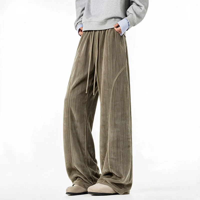 Damen Weite Velours-Loungehose mit hohem Elastikbund und Kordelzug Drune